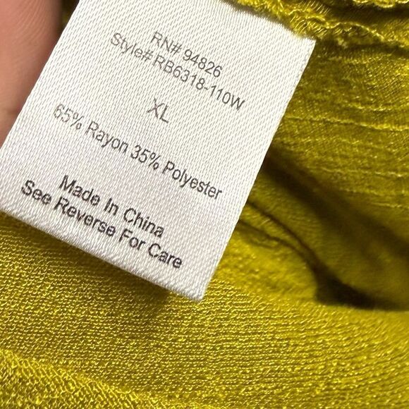 No Frills Chartreuse Green Rayon Blend Vneck Roll Tab Sleeve Top - Picture 10 of 11